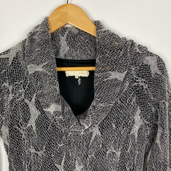 A’reve Dress Size Medium Cowl Neck Long Sleeve Printed Gray Black Ruffle - Picture 3 of 6